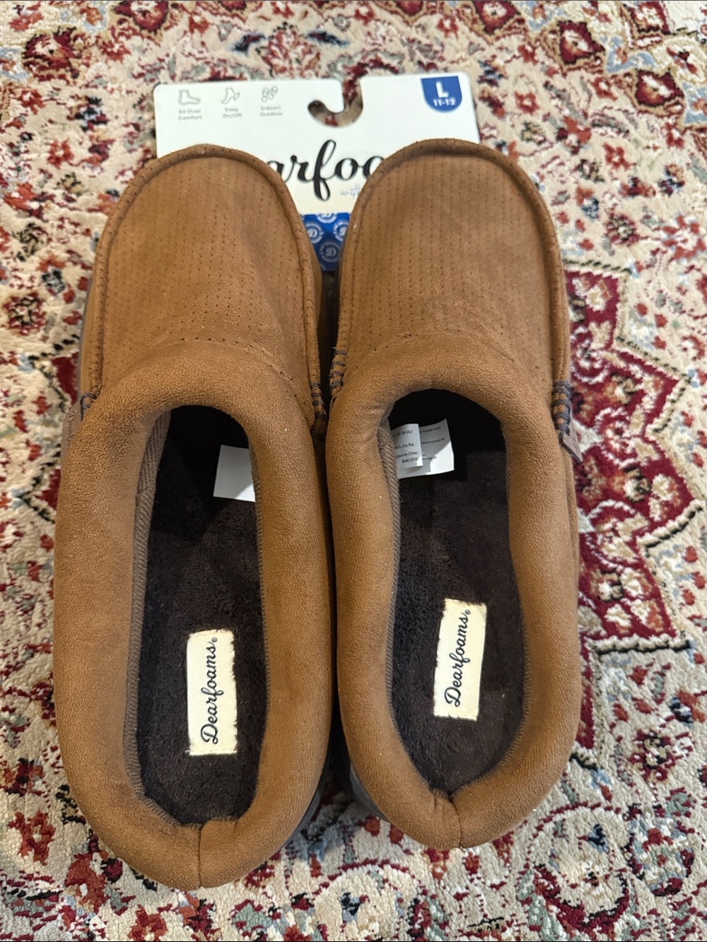 NWT Dearfoams Men’s Brown Slip-On Moc Slippers - Size 11-12